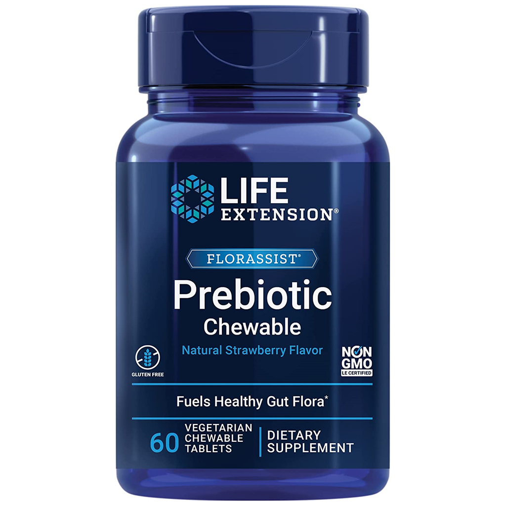 Life Extension FLORASSIST® Prebiotic Chewable (Strawberry) / 60 Vegetarian Chewable Tablets