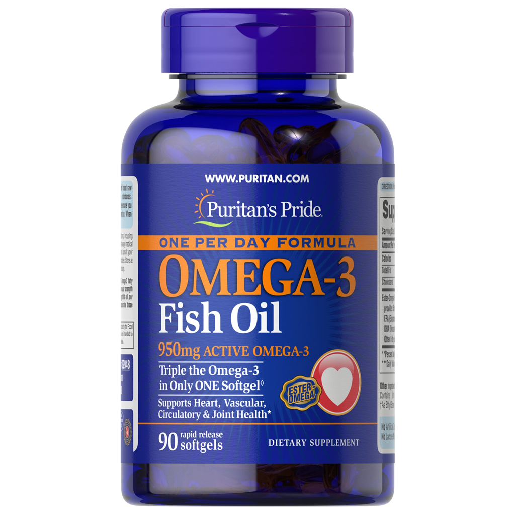 Puritan's Pride One Per Day Omega-3 Fish Oil 1,400 mg (950 mg Active Omega-3) 950 mg / 90 Softgels