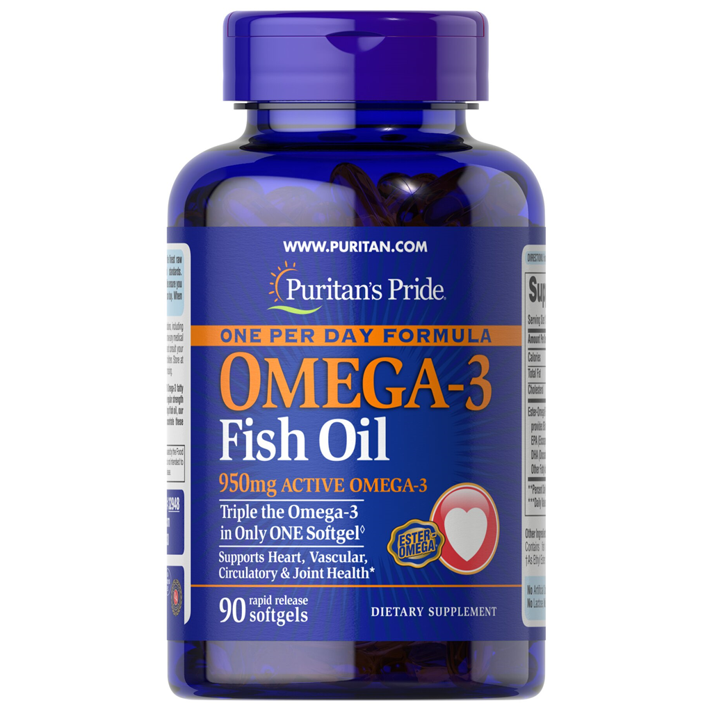 Puritan's Pride One Per Day Omega-3 Fish Oil 1360 mg (950 mg Active Omega-3) 950 mg / 90 Softgels