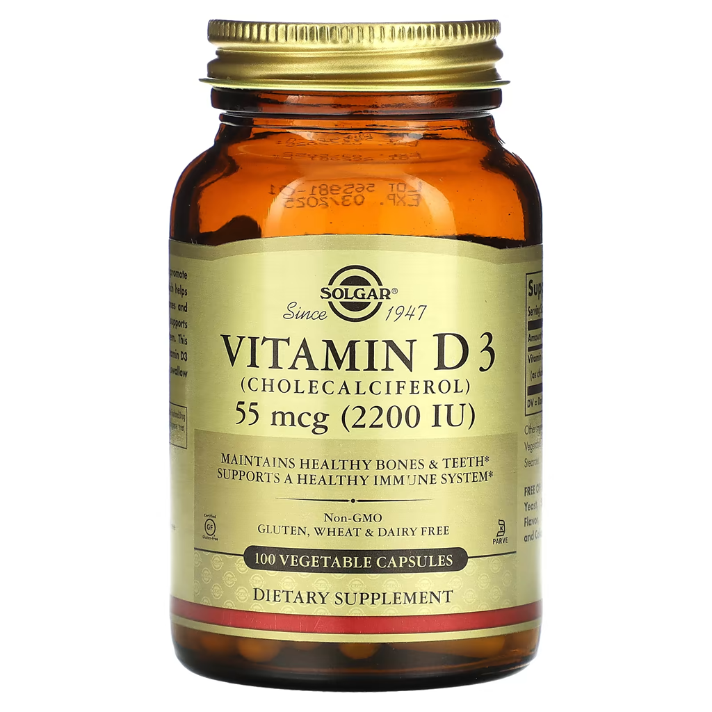 SOLGAR  Vitamin D3 (Cholecalciferol) 55 mcg (2200 IU) / 100 Vegetable Capsules