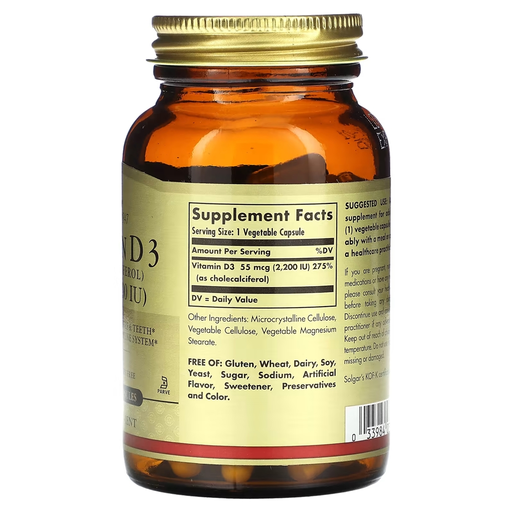 SOLGAR  Vitamin D3 (Cholecalciferol) 55 mcg (2200 IU) / 100 Vegetable Capsules