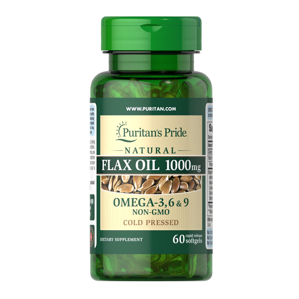 Puritan's Pride Non-GMO Natural Flax Oil 1000 mg / 60 Rapid Release Softgels  