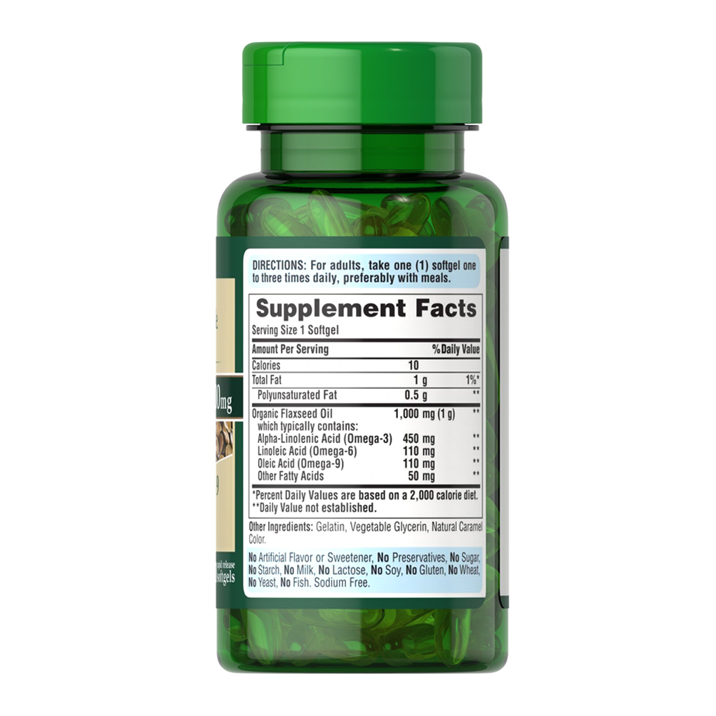 Puritan's Pride Non-GMO Natural Flax Oil 1000 mg / 60 Rapid Release Softgels