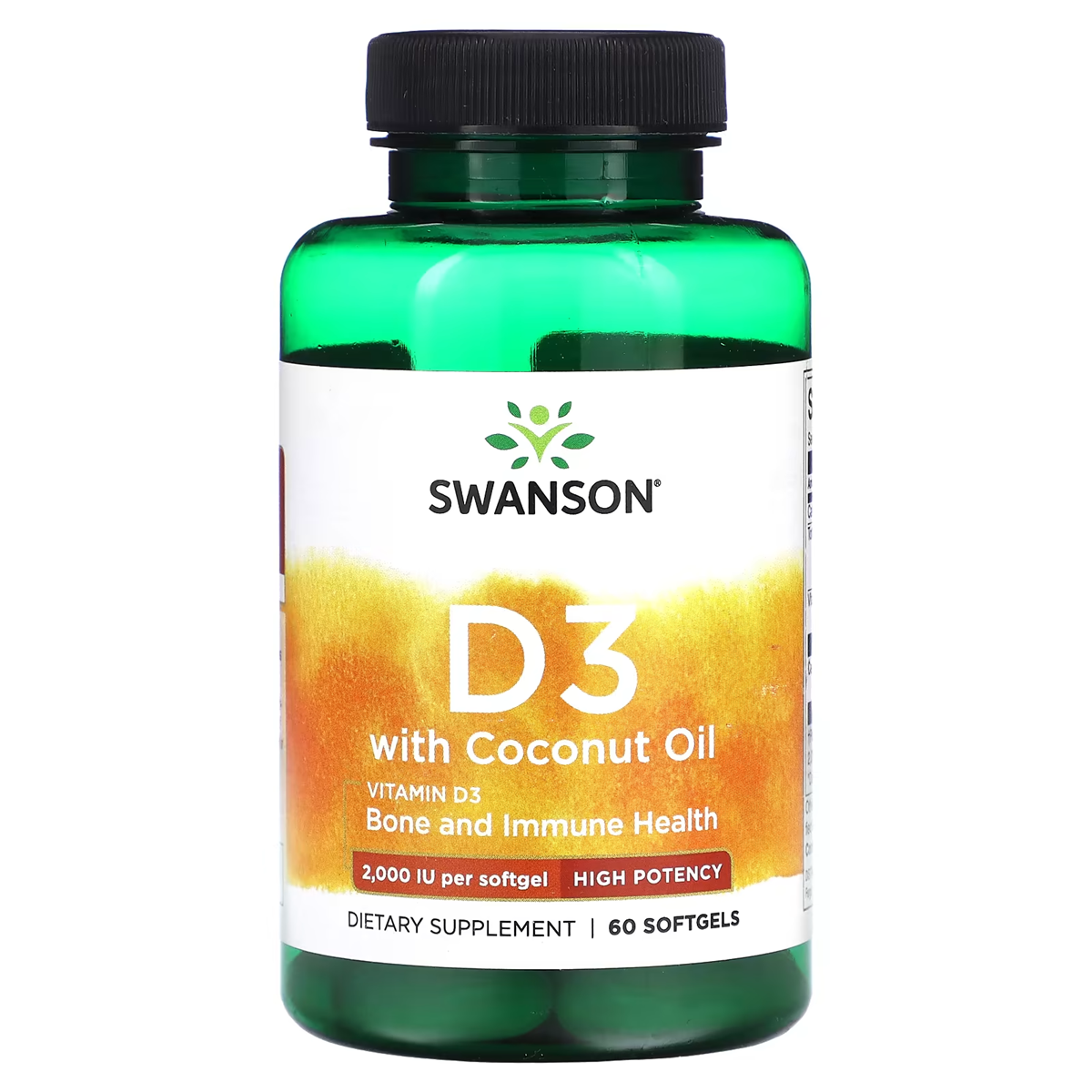 Swanson Ultra  Vitamin D3 with Coconut Oil - High Potency 2,000 IU (50 mcg) / 60 Softgels