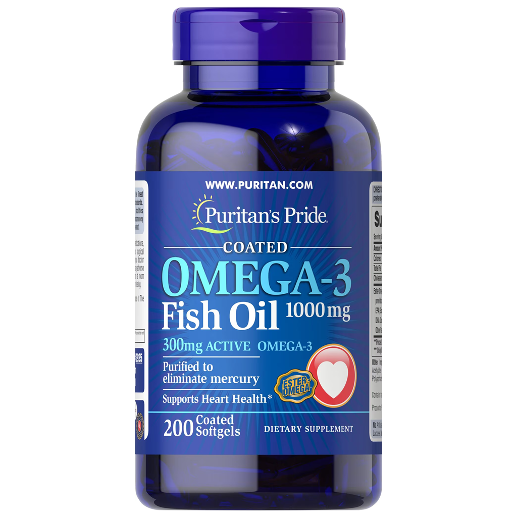 Puritan's Pride Omega-3 Fish Oil Coated 1000 mg / 200 Coated Softgels