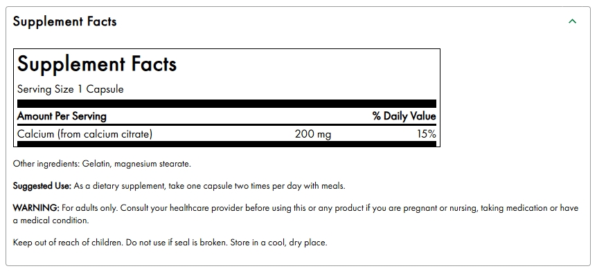 Swanson Premium  Calcium Citrate - 200 mg / 60 Caps