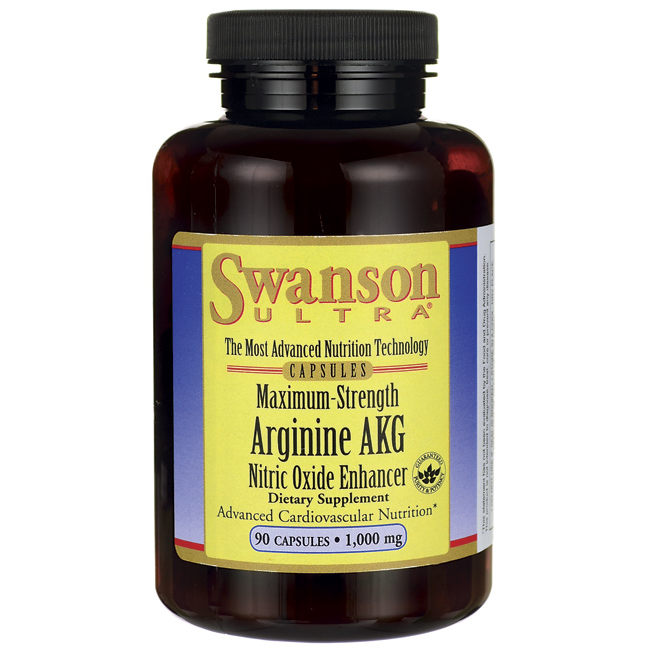 Swanson Ultra Maximum Strength Arginine AKG Nitric Oxide Enhancer 1,000 mg / 90 Caps
