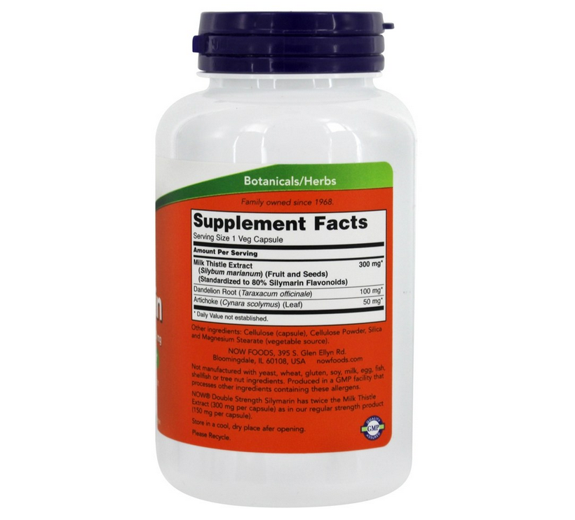 NOW Foods  Silymarin Milk Thistle Extract 300 mg. / 200 Vegetable Capsules (with Dandelion Root + Artichok)