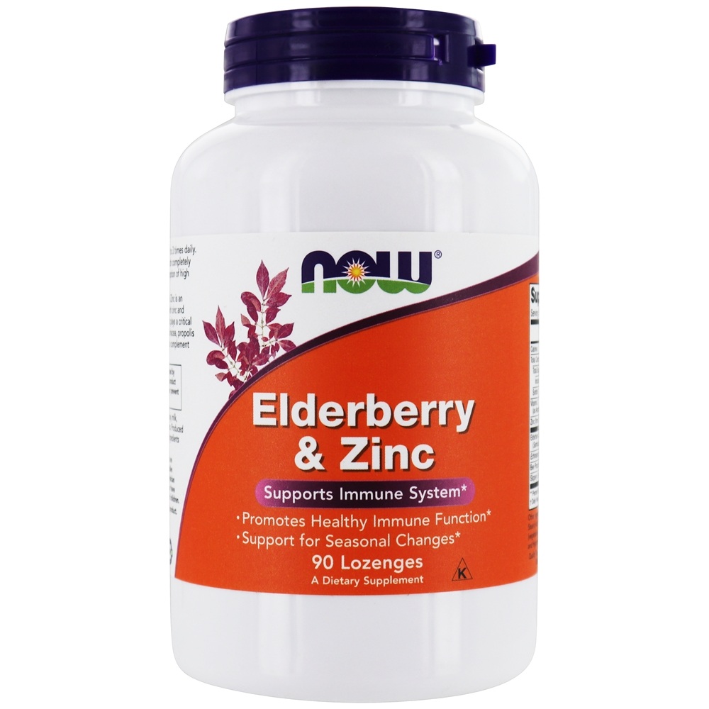 NOW Foods  Elderberry and Zinc / 90 Lozenges ( plus Vitamin C , Echinacea purpurea , Bee Propolis , Slippery Elm Bark)