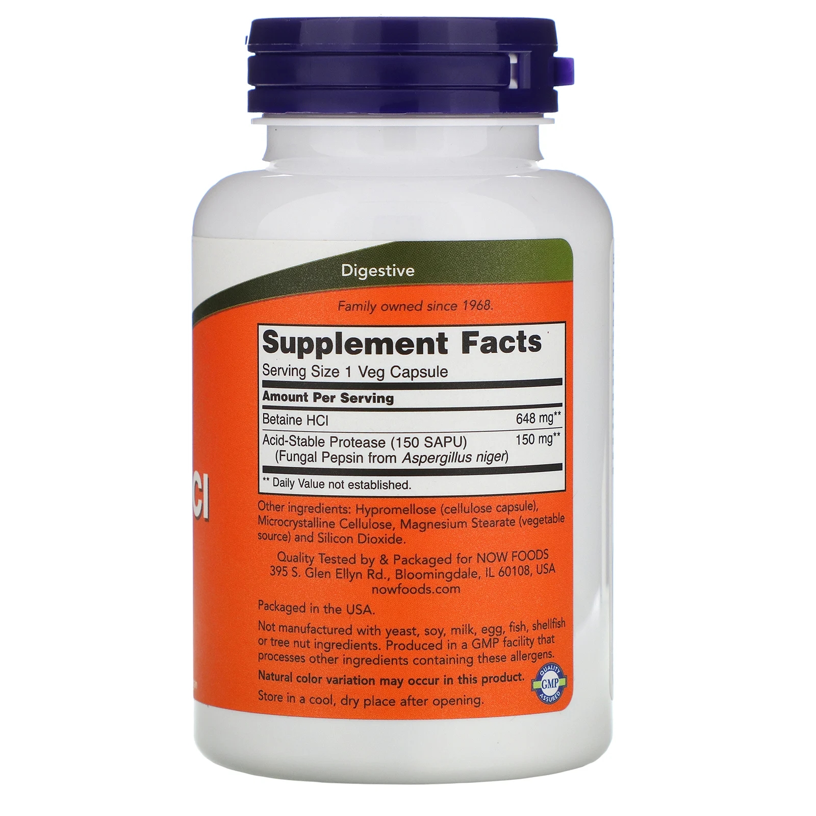 NOW Foods Betaine HCl 648 mg. & Acid-Stable Protease (150 SAPU) 150 mg. / 120 Veg Caps