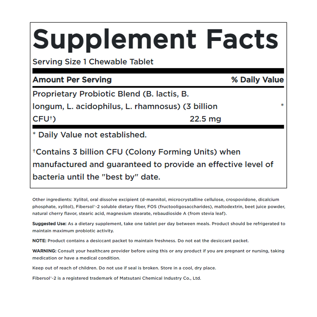 Swanson Probiotic for Kids - Natural Cherry Flavored 3 Billion CFU / 60 Chwbls