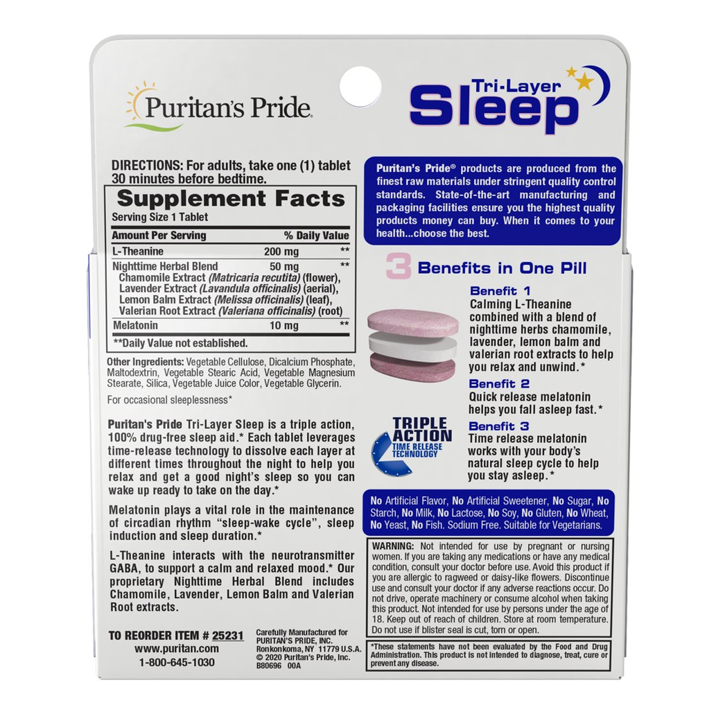 Puritan's Pride  Tri-Layer Sleep / 30 Tri-Layer Tablets