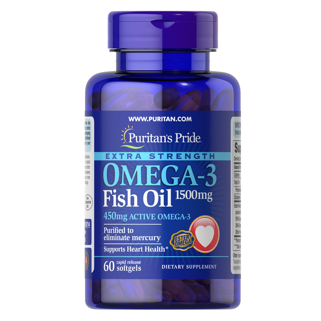 Puritan's Pride Extra Strength Omega-3 Fish Oil 1500 mg (450 mg Active Omega-3) 1500 mg / 60 Softgels