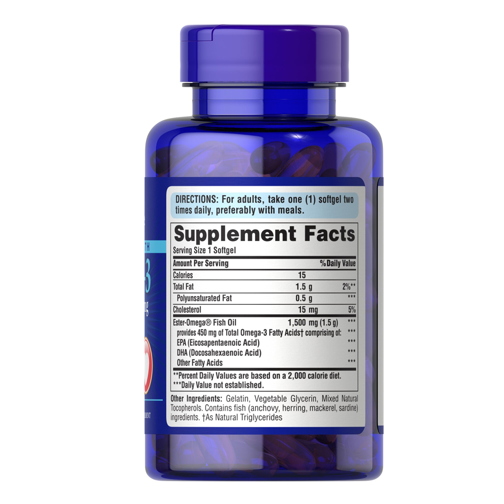 Puritan's Pride Extra Strength Omega-3 Fish Oil 1500 mg (450 mg Active Omega-3) 1500 mg / 60 Softgels