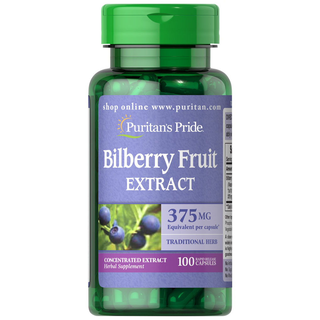 Puritan's Pride  Bilberry 10:1  Extract 375 mg / 100 Capsules