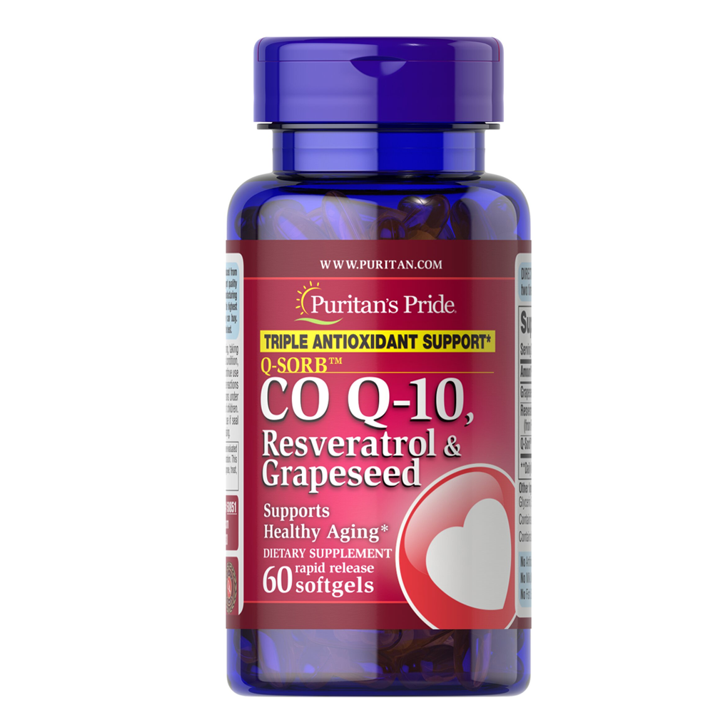 Puritan's Pride Q-SORB™ Co Q-10, Resveratrol & Grapeseed / 60 Rapid Release Softgels